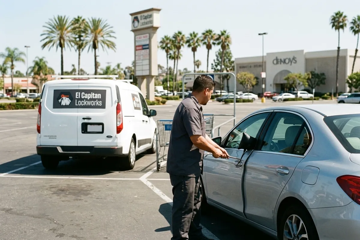 Abriendo un carro en el estacionamiento de Parkway Plaza